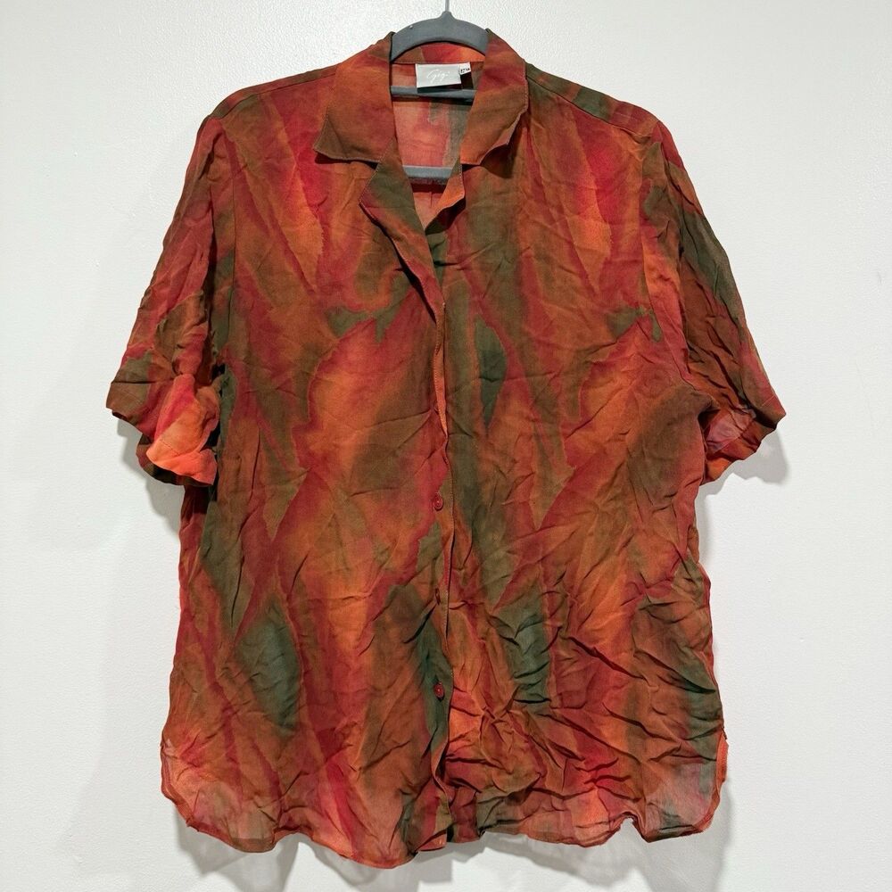 Gigi’s Vintage Autumn Orange Retro Abstract Shirt Blouse Women Size 16